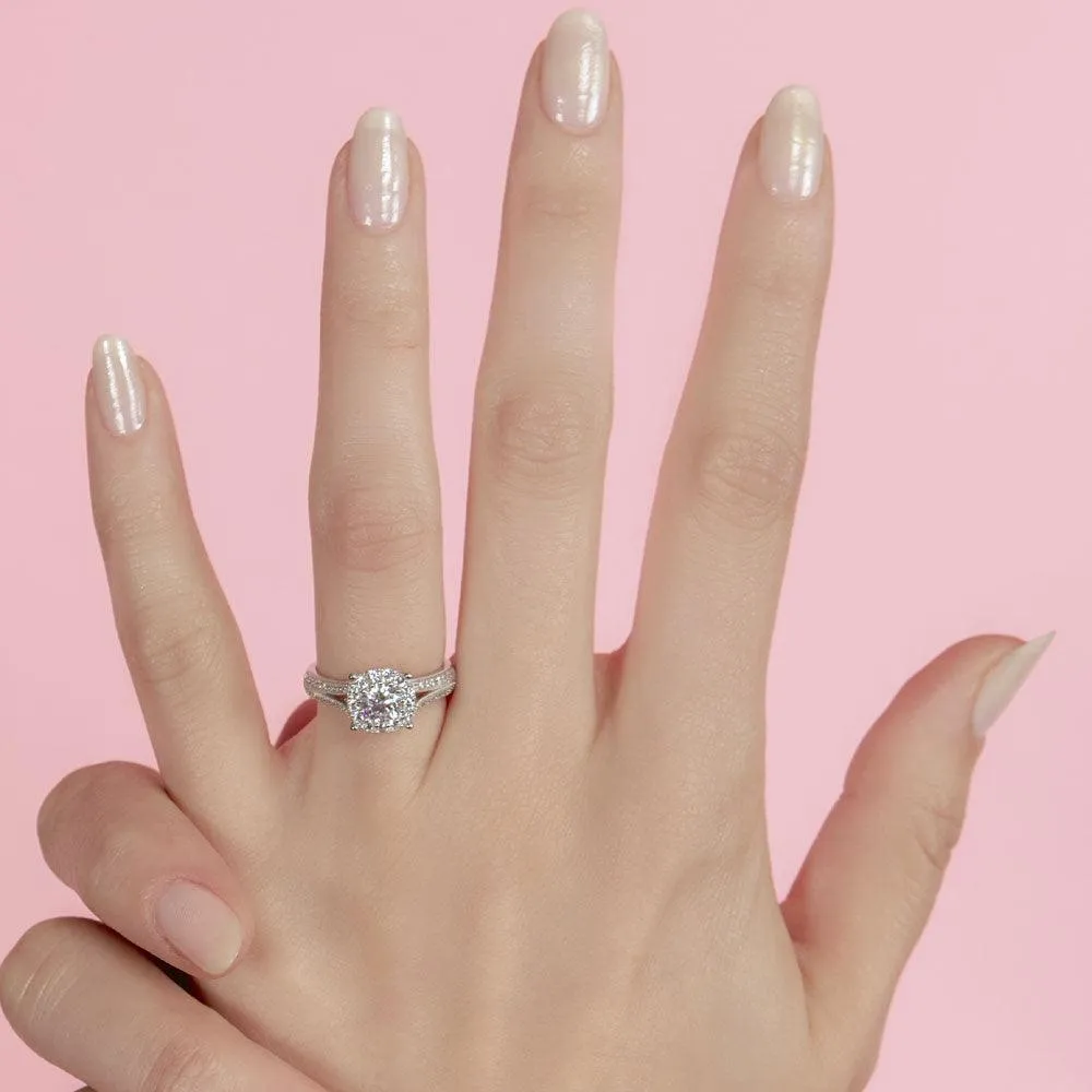 Silver 925 Rhodium Plated Halo Ring Encrusted with Micro Pave - GMR00084