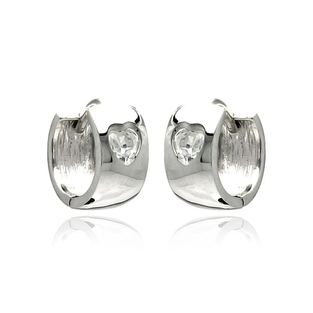 Silver 925 Rhodium Plated Hear Clear CZ huggie hoop Earrings - STE00879