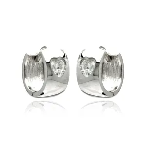 Silver 925 Rhodium Plated Hear Clear CZ huggie hoop Earrings - STE00879