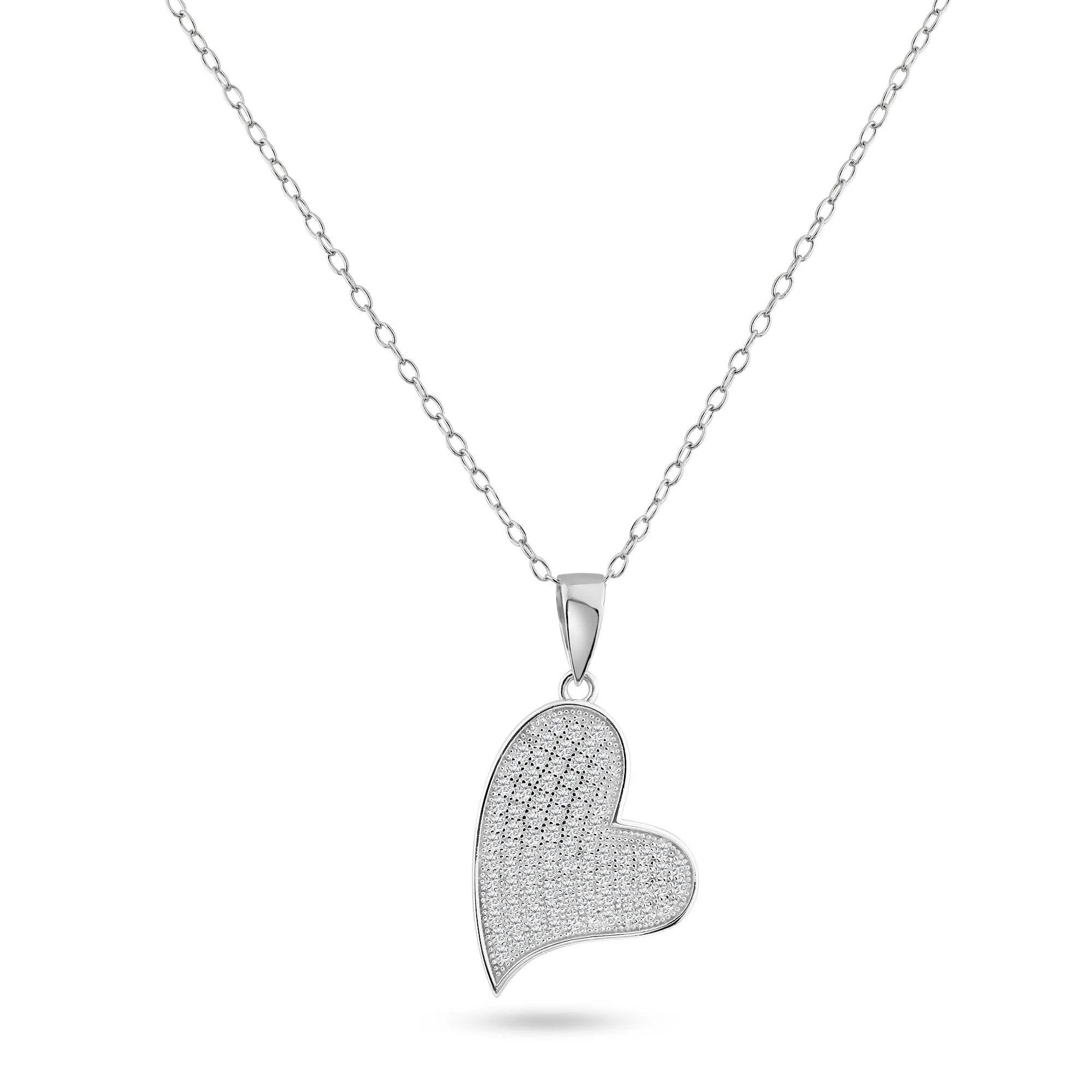 Silver 925 Rhodium Plated Heart CZ Dangling Pendant - ACP00040