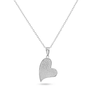 Silver 925 Rhodium Plated Heart CZ Dangling Pendant - ACP00040