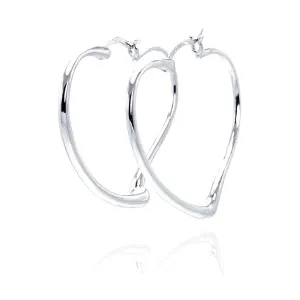 Silver 925 Rhodium Plated Heart Hoop Earrings - STE00585