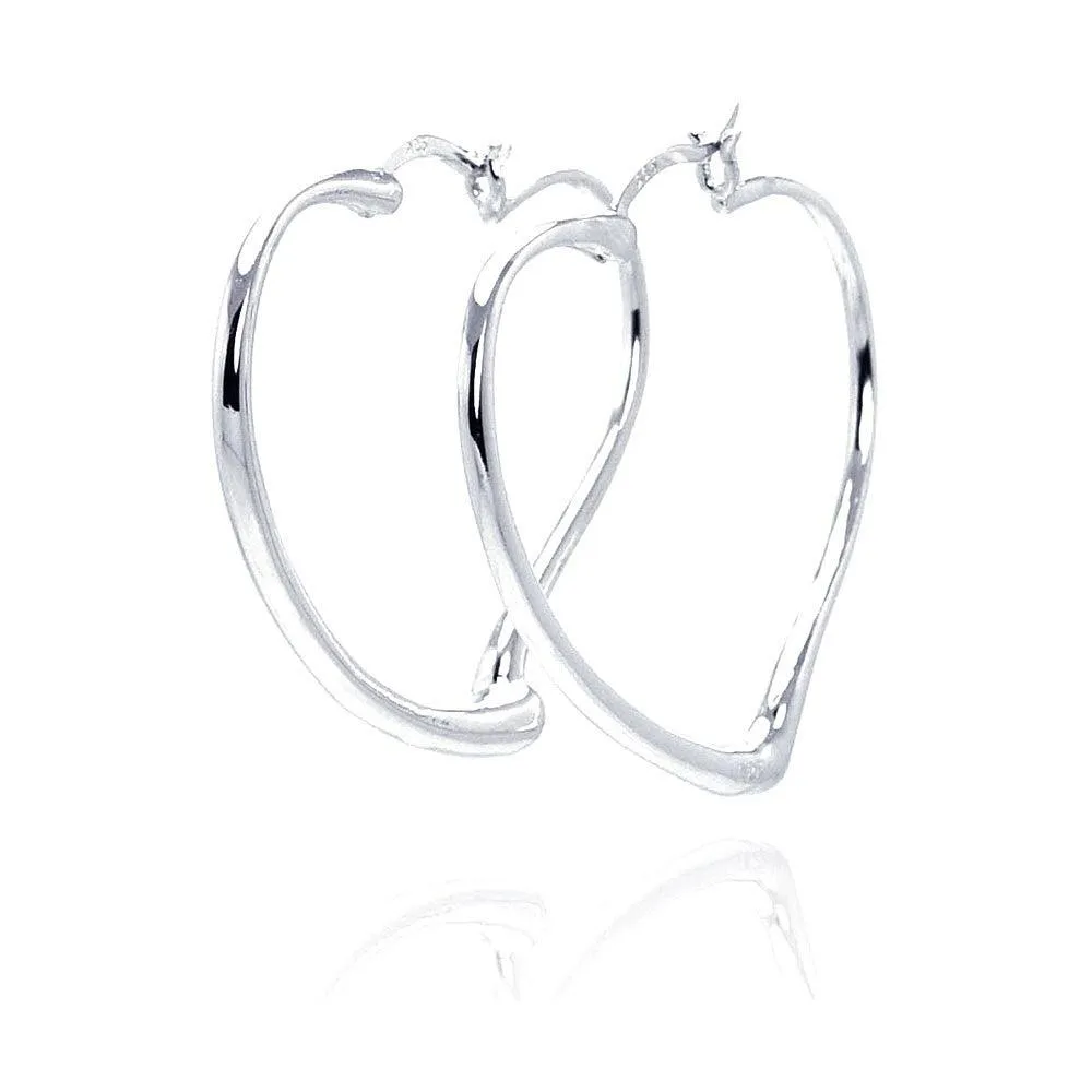 Silver 925 Rhodium Plated Heart Hoop Earrings - STE00585