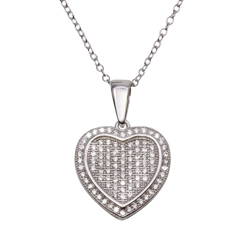 Silver 925 Rhodium Plated Heart Micro Pave CZ Dangling Pendant - ACP00047