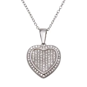 Silver 925 Rhodium Plated Heart Micro Pave CZ Dangling Pendant - ACP00047