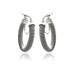 Silver 925 Rhodium Plated Hoop Earrings - ITE00043RH