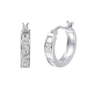 Silver 925 Rhodium Plated Hoop Square CZ Earrings - STE00732