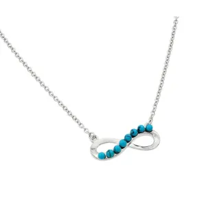 Silver 925 Rhodium Plated Infinity with Turquoise Stones Pendant Necklace - BGP00898TQ