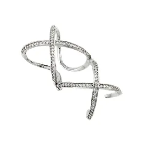 Silver 925 Rhodium Plated Knuckle Extension CZ X X Ring - GMR00032RH
