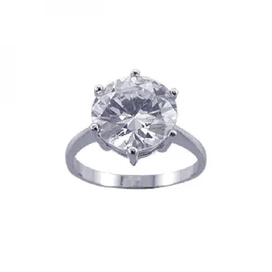 Silver 925 Rhodium Plated Large Center CZ Solitaire Ring - STR00600