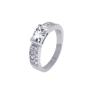 Silver 925 Rhodium Plated Lavender Rectangular Center Pave CZ Ring - AAR0002LAV