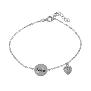 Silver 925 Rhodium Plated Love and Heart with CZ Bracelet - STB00529