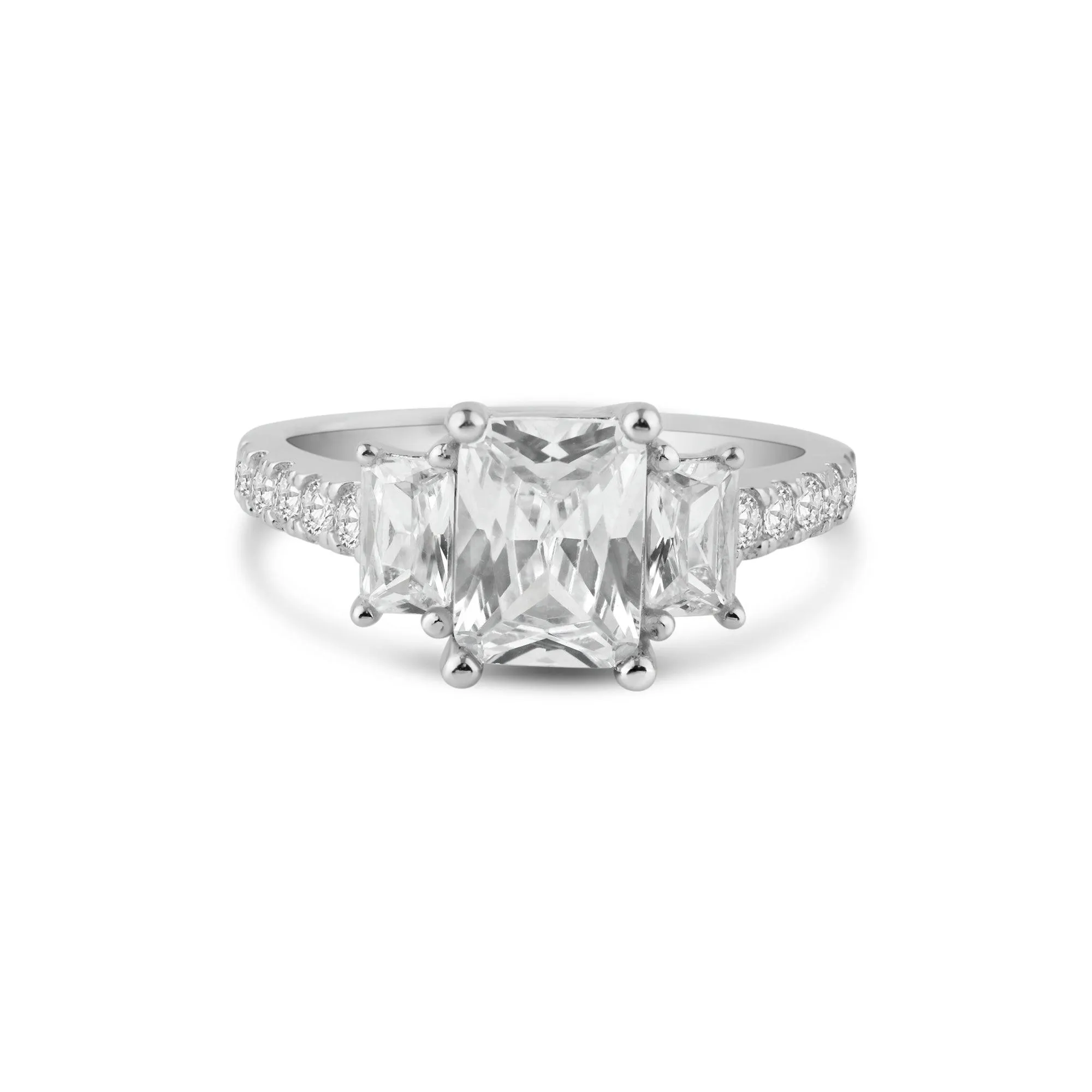 Silver 925 Rhodium Plated Micro Pave CZ Past Present Future Ring - ACR00003