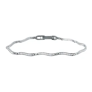 Silver 925 Rhodium Plated Minimal Design Wavy CZ Inlay Bracelet - GMB00023RH