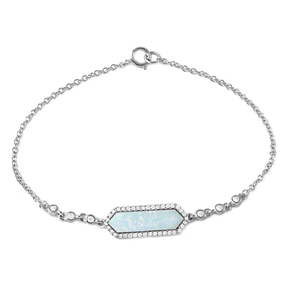 Silver 925 Rhodium Plated Mother Opal Center Stone Bracelet - BGB00277