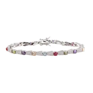 Silver 925 Rhodium Plated Multi Color Tennis Bracelet - BGB00262