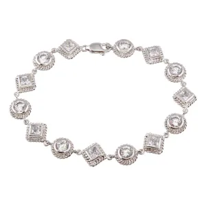 Silver 925 Rhodium Plated Multi-shape Clear CZ Bracelet - BGB00020