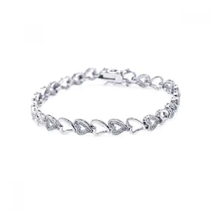 Silver 925 Rhodium Plated Multiple Open Heart CZ Inlay Bracelet - BGB00017