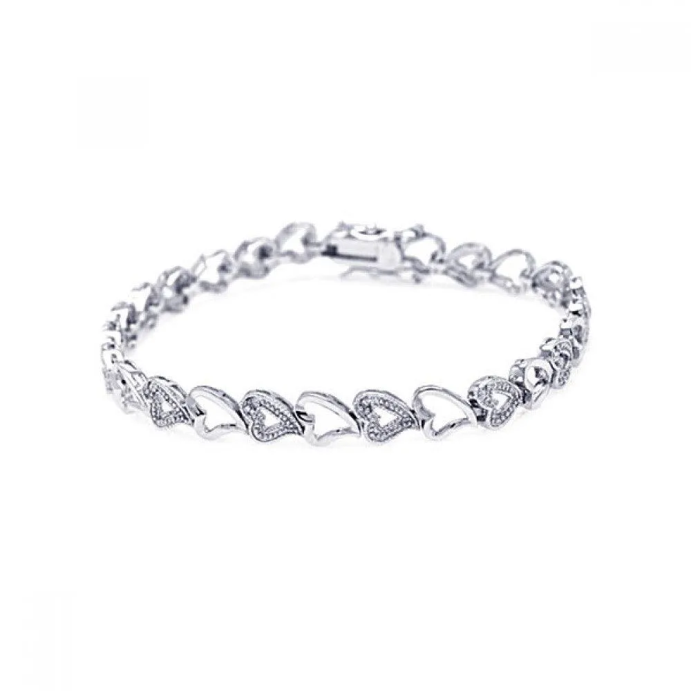 Silver 925 Rhodium Plated Multiple Open Heart CZ Inlay Bracelet - BGB00017
