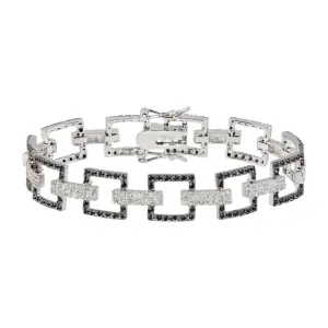 Silver 925 Rhodium Plated Multiple Square Black Open CZ Bracelet - BGB00044