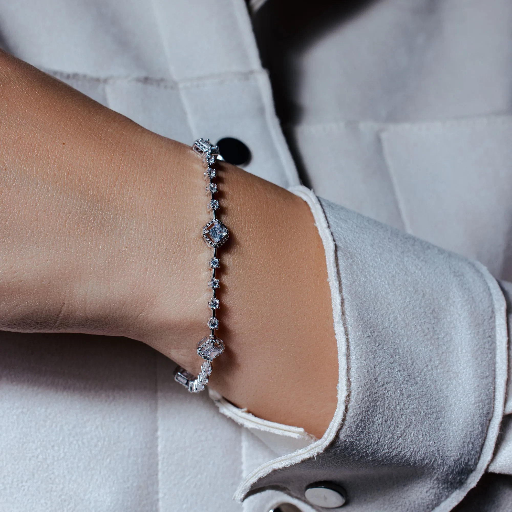 Silver 925 Rhodium Plated Multiple Tennis Clear CZ Bracelet - BGB00101