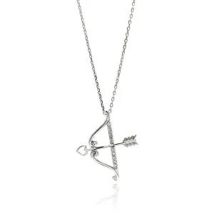 Silver 925 Rhodium Plated Open Bow and Arrow CZ Pendant Necklace - BGP00661