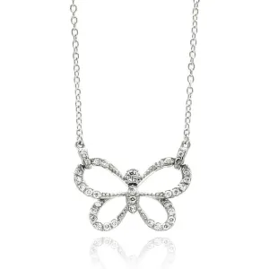 Silver 925 Rhodium Plated Open Butterfly CZ Necklace - BGP00427