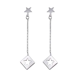 Silver 925 Rhodium Plated Open Dangling Wire Heart Hook Earrings - DSE00030