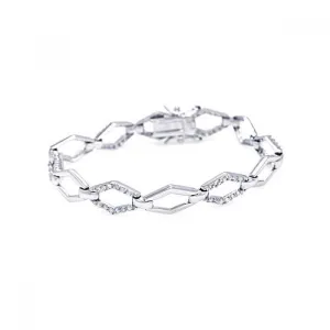 Silver 925 Rhodium Plated Open Sharp Marquis CZ Outline Bracelet - BGB00010