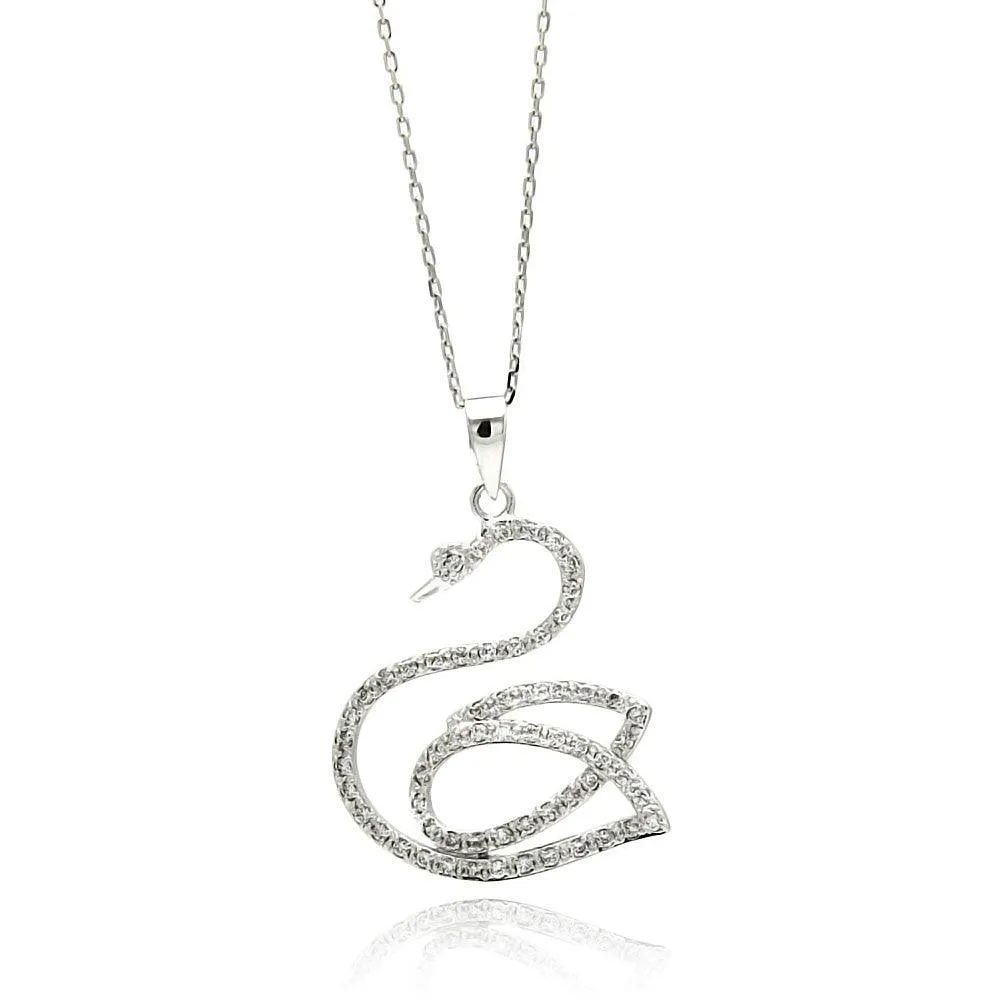 Silver 925 Rhodium Plated Open Swan CZ Necklace - BGP00510