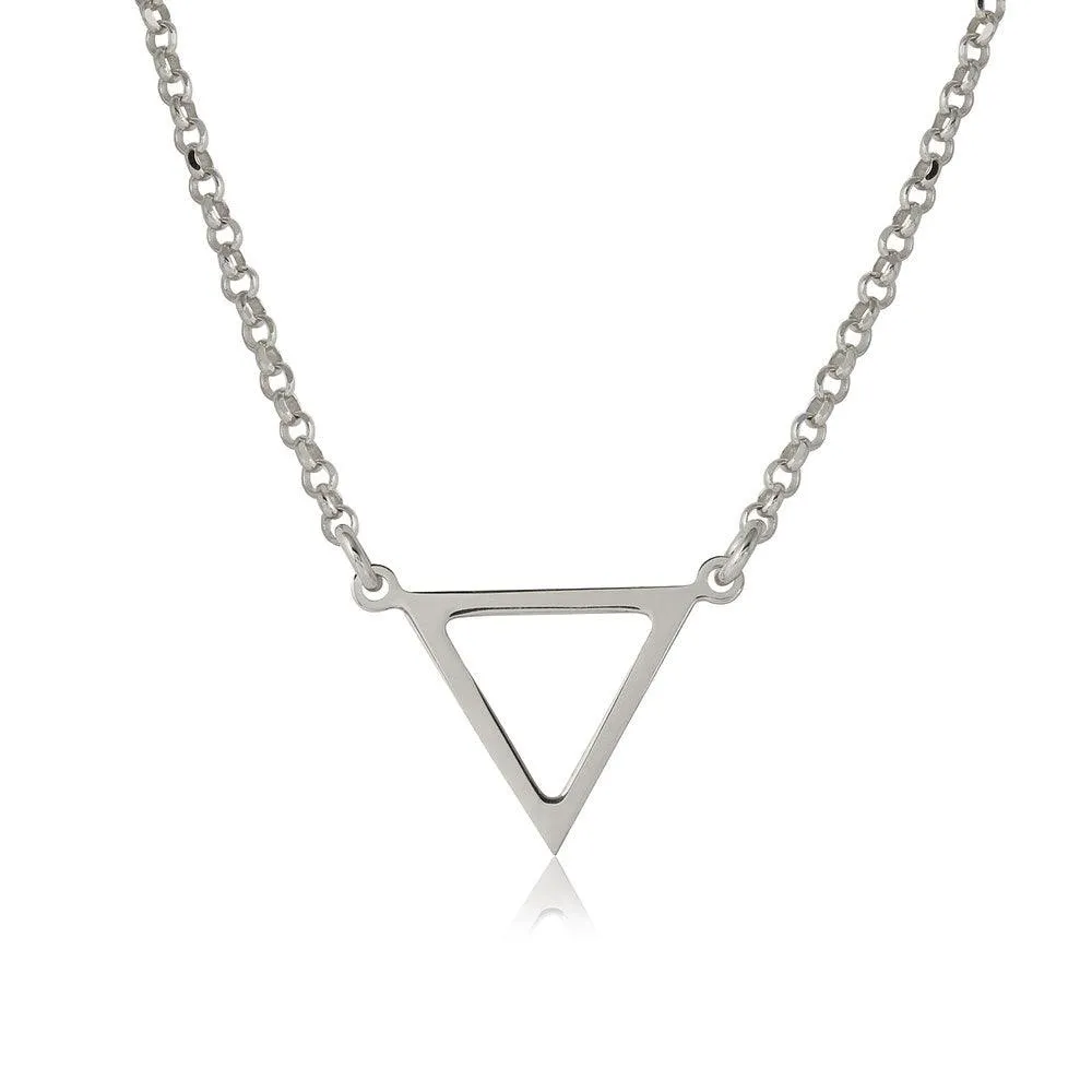 Silver 925 Rhodium Plated Open Triangle Charm Necklace - ARN00026RH