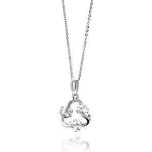 Silver 925 Rhodium Plated Open Twisted Circle CZ Necklace - BGP00520