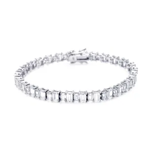 Silver 925 Rhodium Plated Rectangular Clear CZ Tennis Bracelet - STB00373