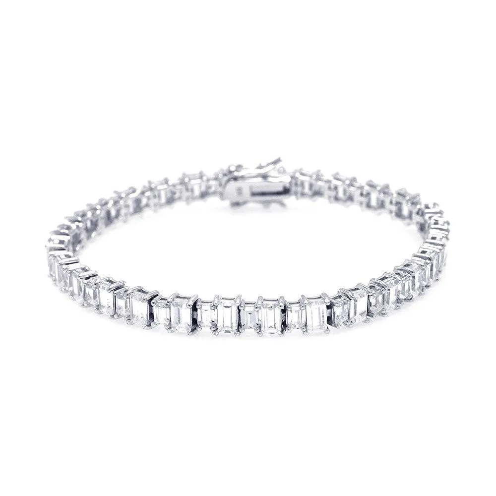 Silver 925 Rhodium Plated Rectangular Clear CZ Tennis Bracelet - STB00373