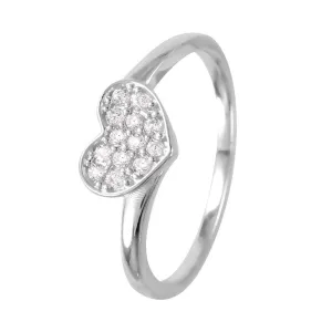 Silver 925 Rhodium Plated Round Band with CZ Heart Ring - GMR00074