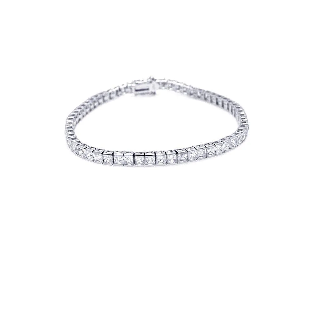 Silver 925 Rhodium Plated Square Clear CZ Tennis Bracelet - STB00094