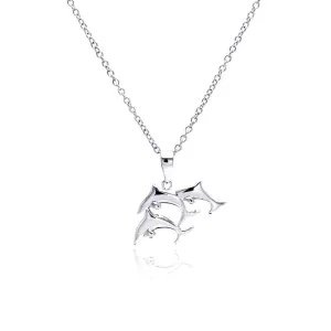 Silver 925 Rhodium Plated Three Dolphin Necklace - BGP00333
