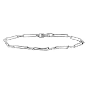 Silver 925 Rhodium Plated Wavy Squared Links CZ Accented Bracelet - GMB00021