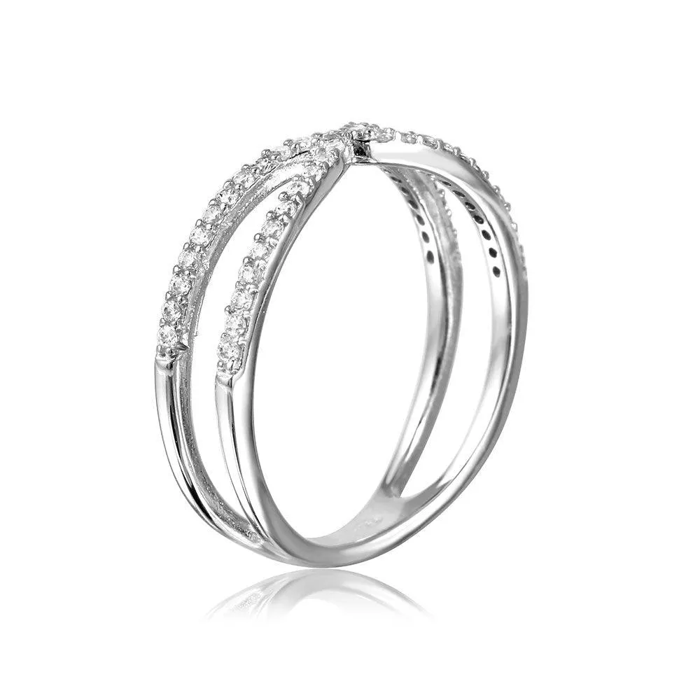 Silver 925 Rhodium Plated X Open Split Shank CZ Ring - GMR00081