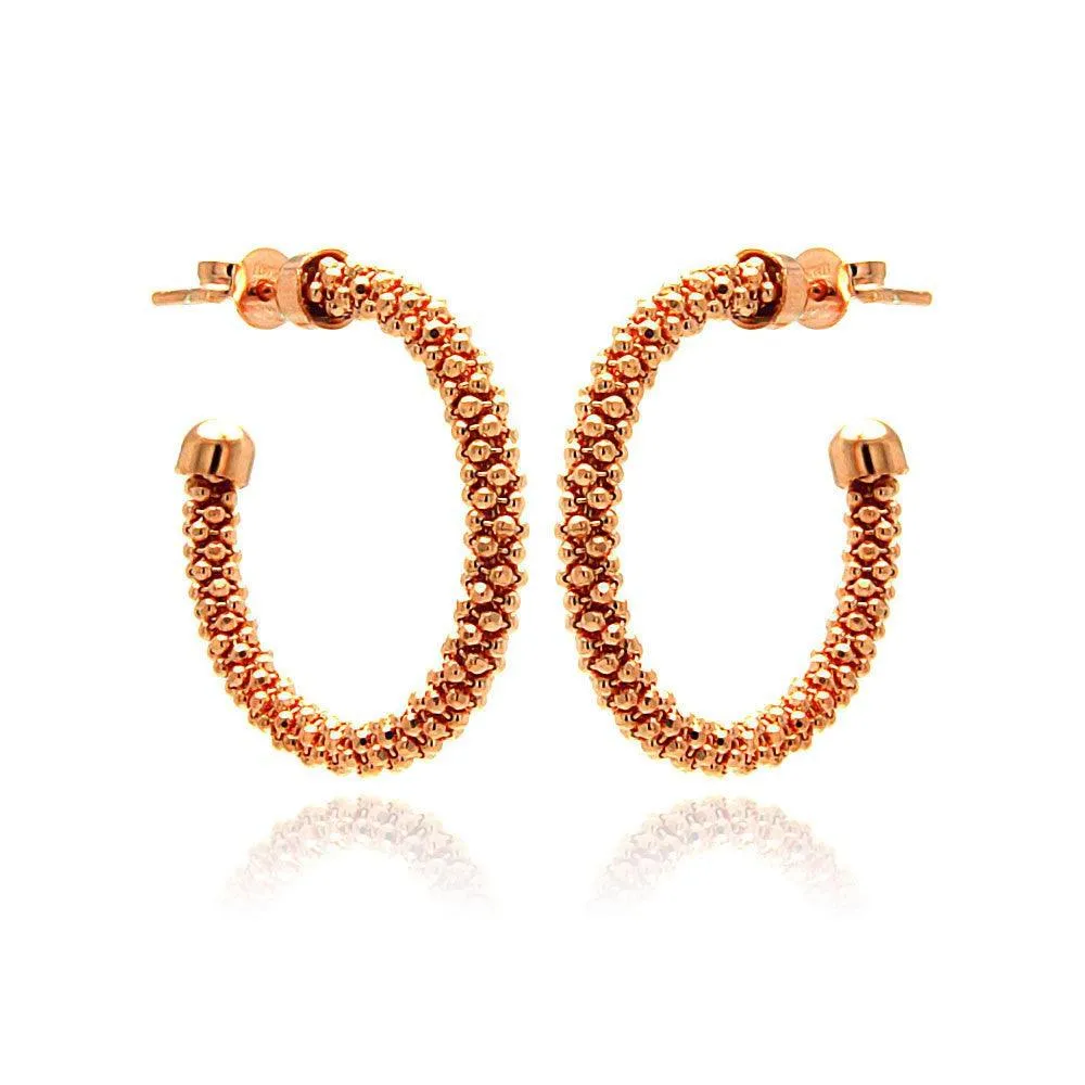 Silver 925 Rose Gold Plated Crescent Hoop Earrings - ITE00038RGP