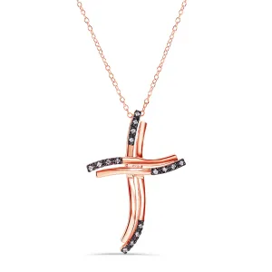 Silver 925 Rose Gold Plated Cross Black Basket Clear CZ Necklace - BGP00691