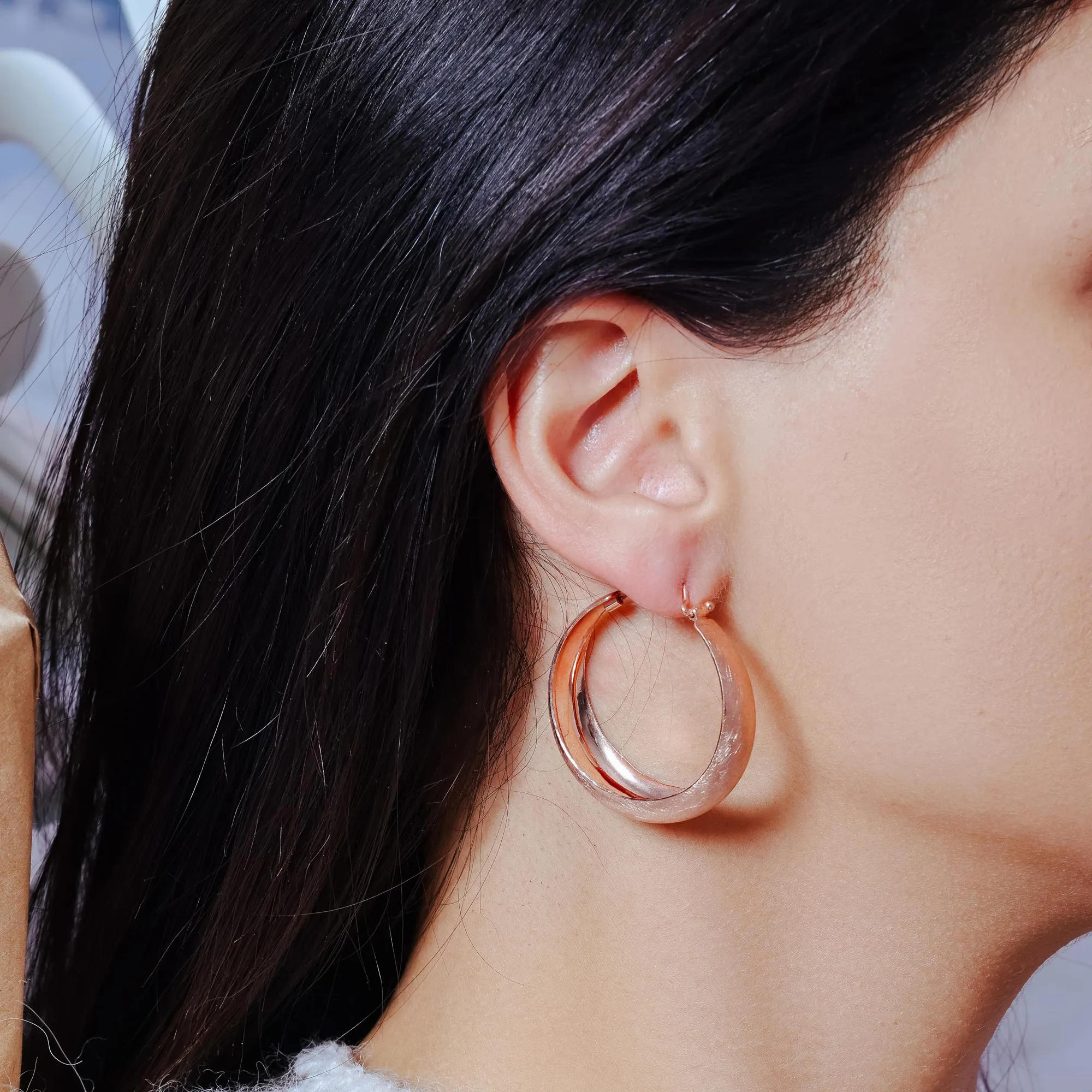 Silver 925 Rose Gold Plated Hoop Earrings - ITE00081RGP