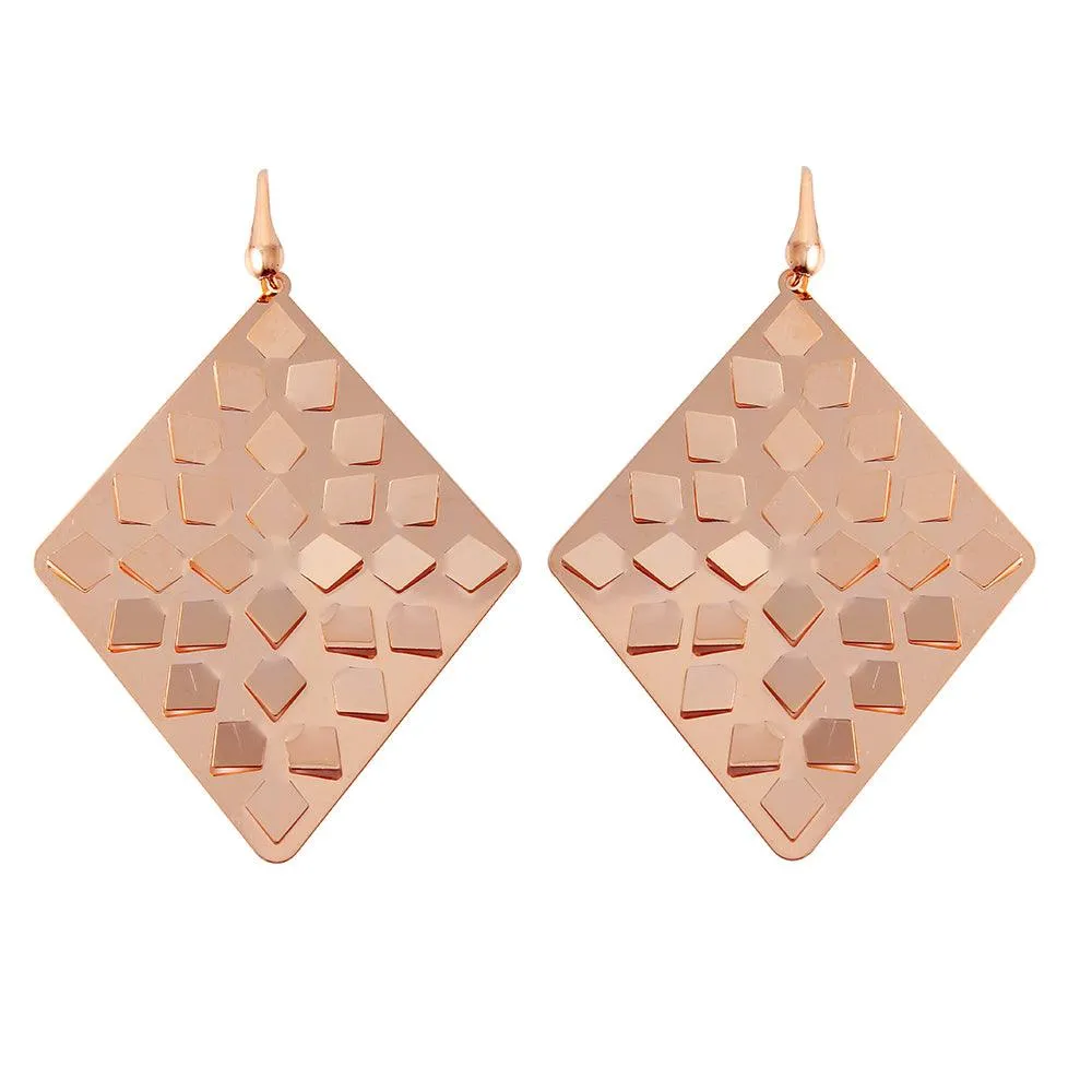 Silver 925 Rose Gold Plated Rhombus Earrings - ECE00014R