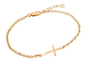 Silver 925 Rose Gold Plated Sideways Cross Bracelet - BGB00110RGP