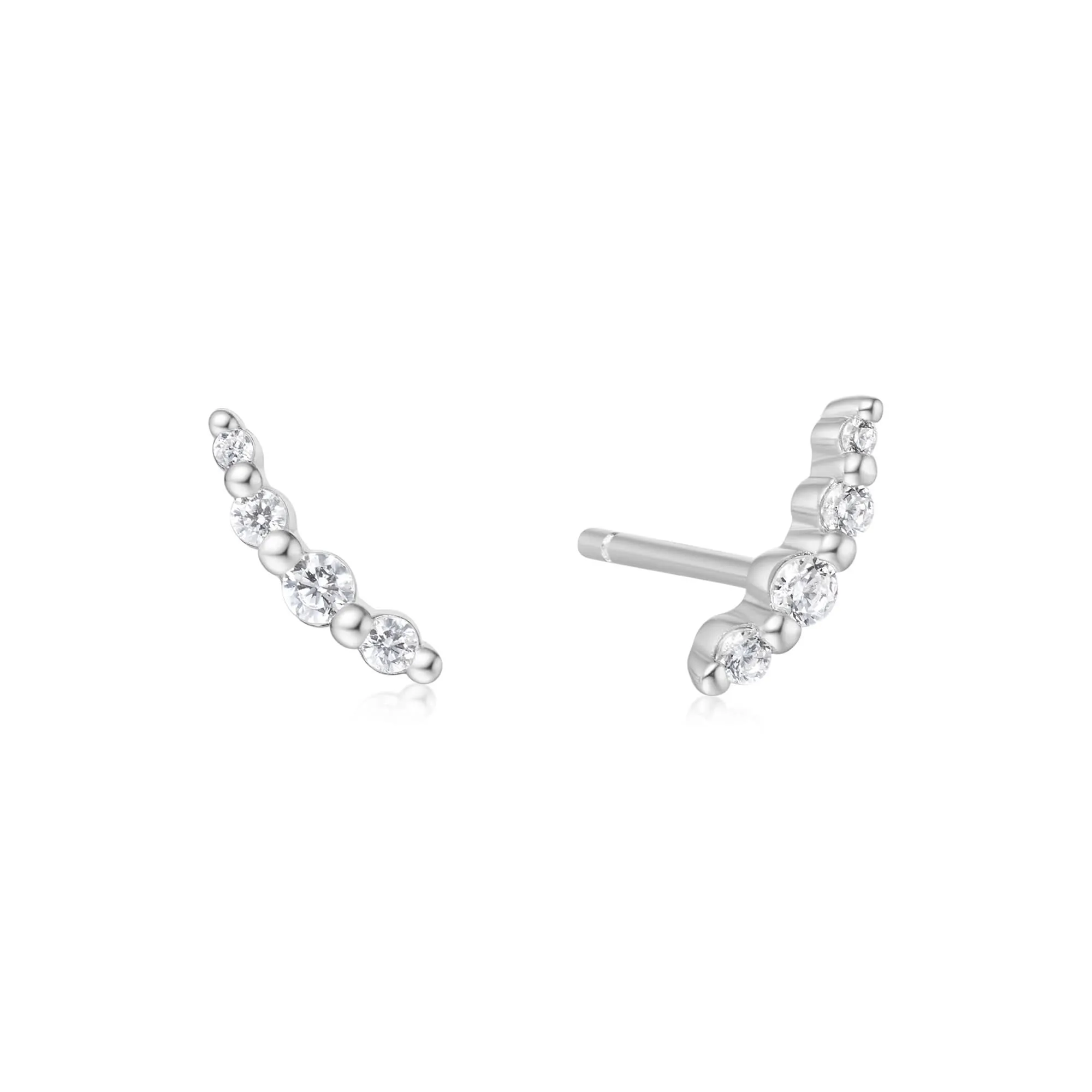 Silver Bezel Beaded Stone Stud Earrings E065-01H