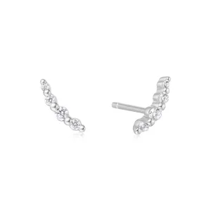 Silver Bezel Beaded Stone Stud Earrings E065-01H