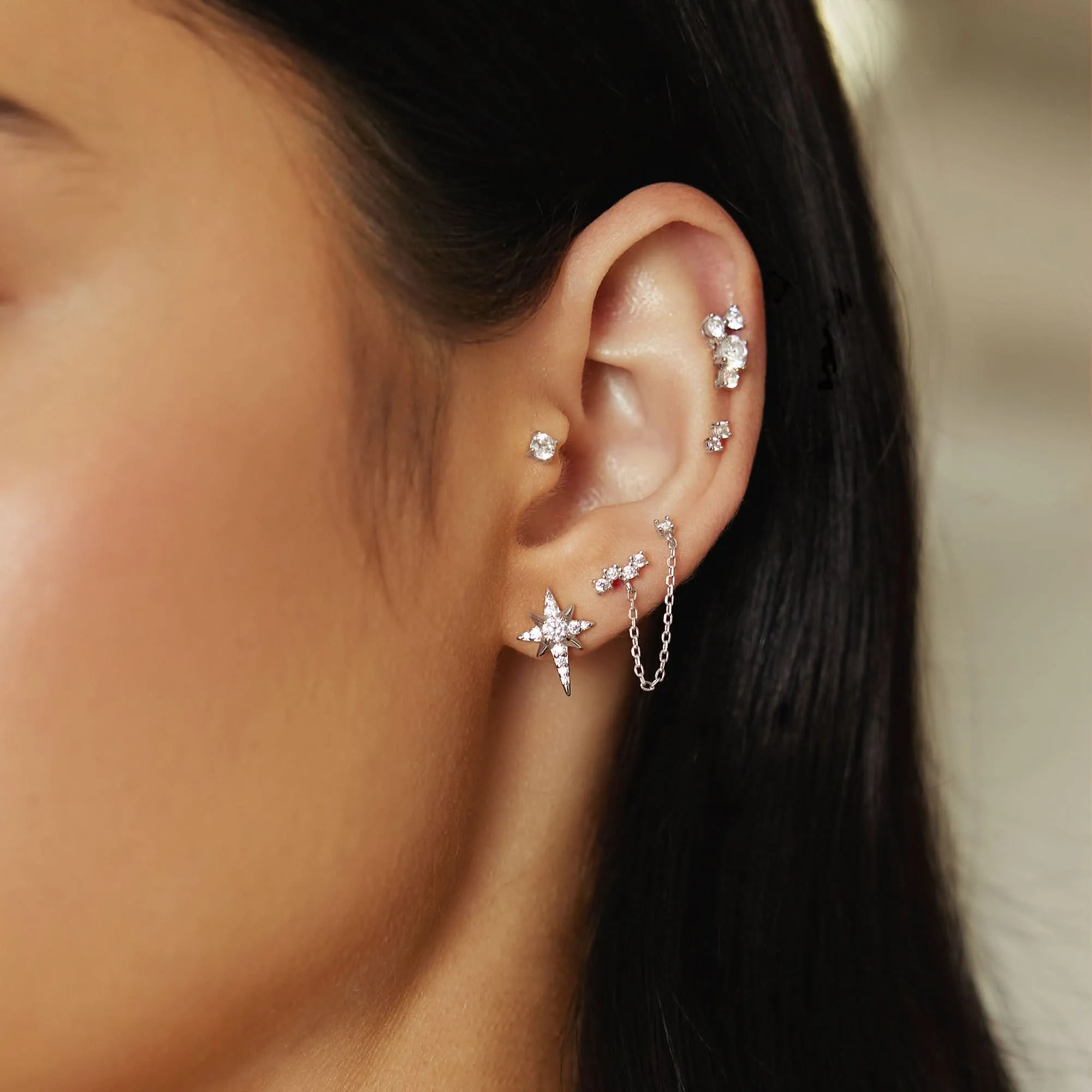 Silver Eight-Pointed Star Stud Earrings E065-02H