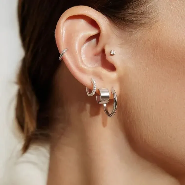 Silver Flat Small Huggie Hoop Earrings E062-02H
