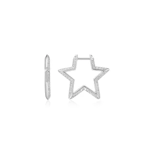 Silver Medium Star Pav Hoop Earrings E064-05H