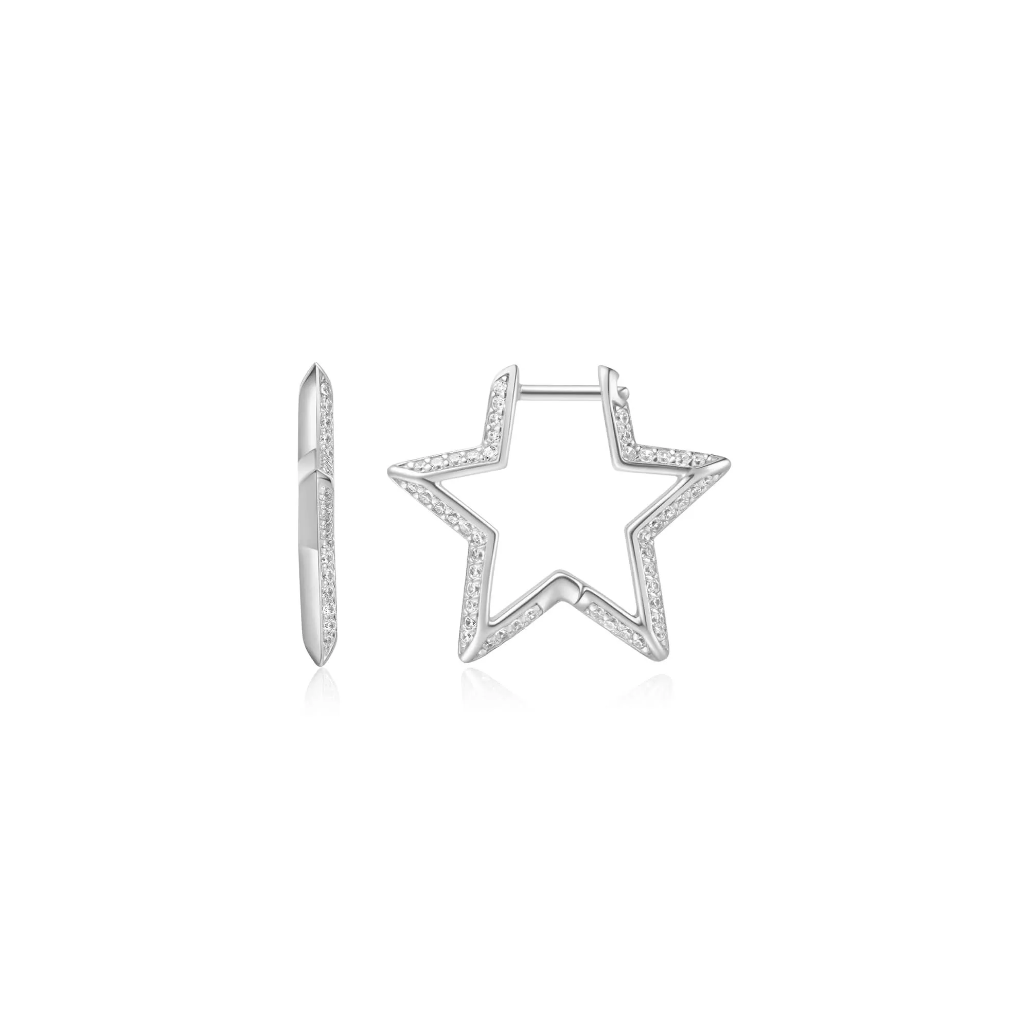 Silver Medium Star Pav Hoop Earrings E064-05H